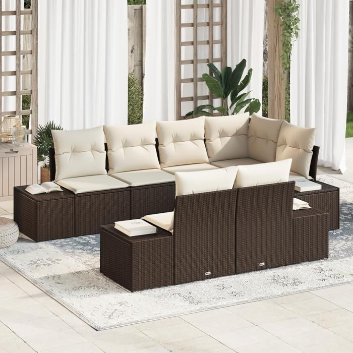 VidaXL Ensemble de canapé de jardin 7 pièces avec coussins en poly rattan marron 3355767