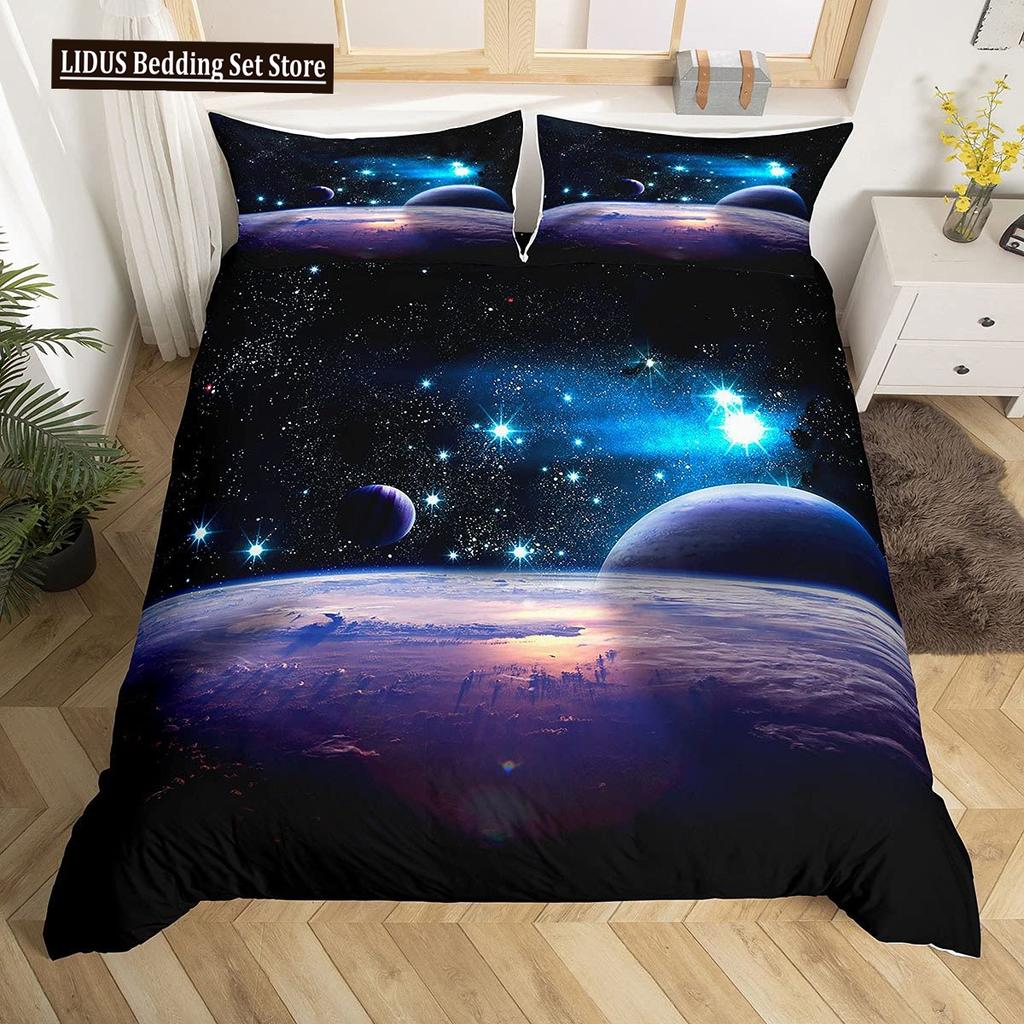 Galaxy Theme Blue Purple Design Duvet Cover Full Size For Girls Boys Teens Kids Gifts Starry Dream Sky Bedding Set Room Decor