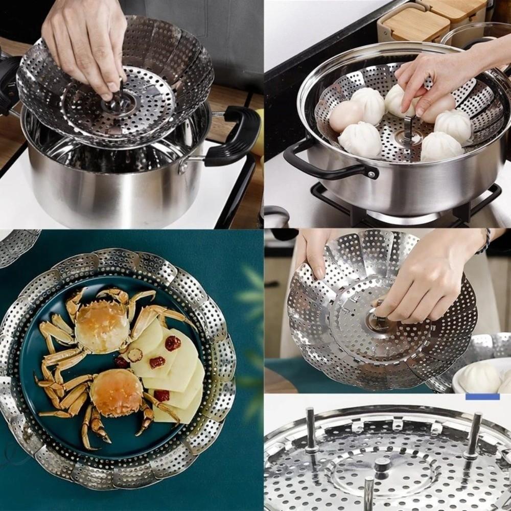 Stainless Steel Folding Dish Steam Expandable Multi-Function Steamer Rack Lotus Leaf Shape Steamer Plate Kitchen Tools