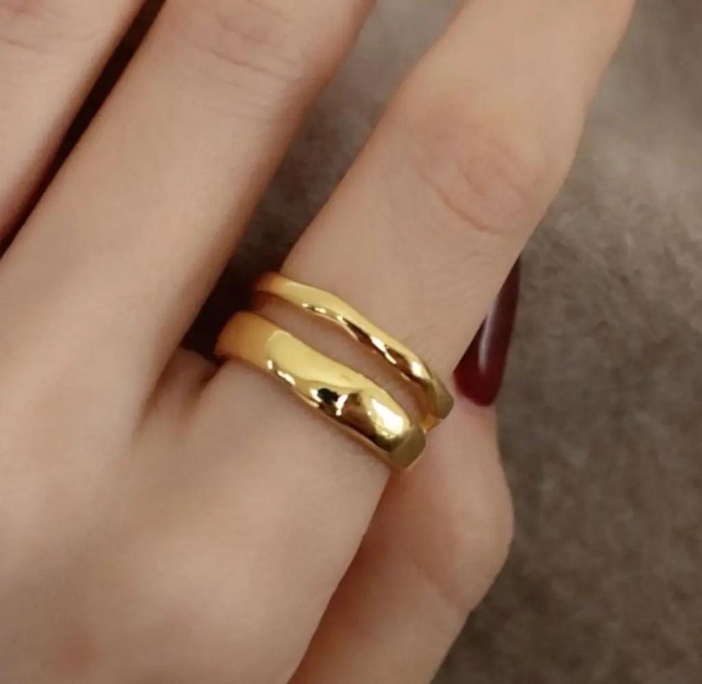 1/3 PCS Double Row Stackable Open Resizable Wave Stainless Steels Ring 18K Plated Gold Silver Minimalist Irregular Rings Jewelry