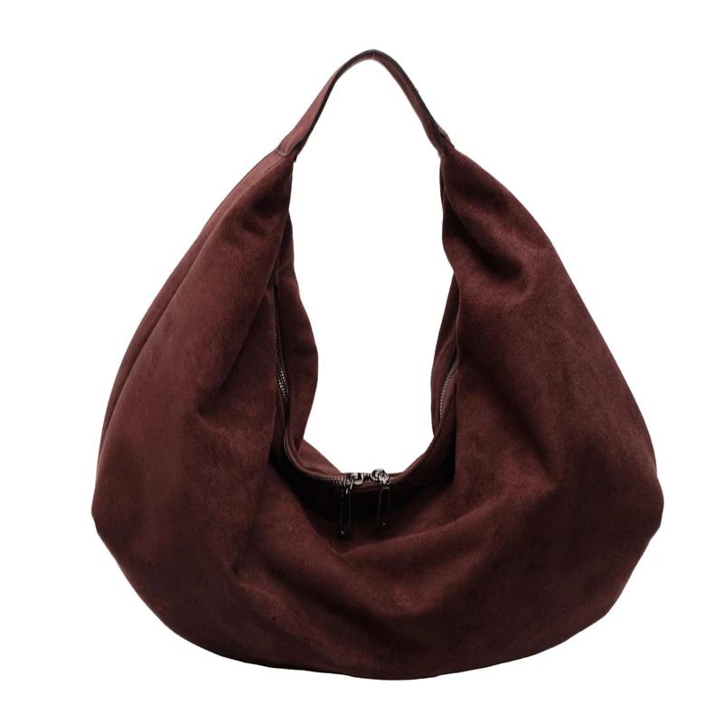Vintage Suede Leather Large Capacity Tote Bag for Women Autumn Winter Shoulder Crossbody Bag