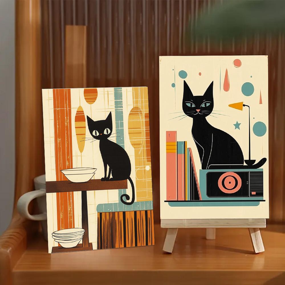 32pcs, Abstract Geometric Black Cat Postcard, Birthday/Anniversary Gift, Collectible, Suitable for Gift Giving, Can Be Mailed.