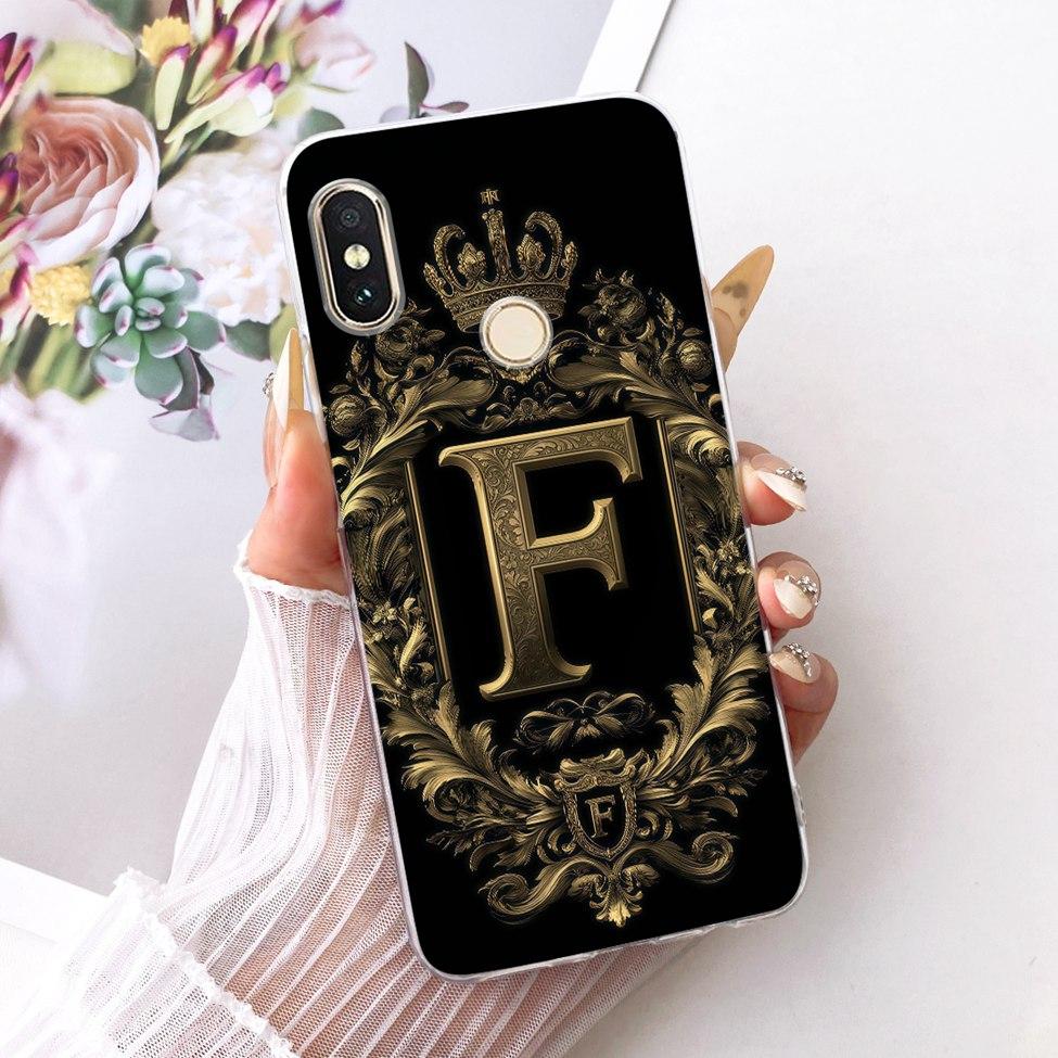 For Xiaomi Mi A2 Lite Cover For Redmi 6 Pro Case Transparent Luxury Crown Fashion A-Z Letters 2D Flat Pattern Soft Phone Case