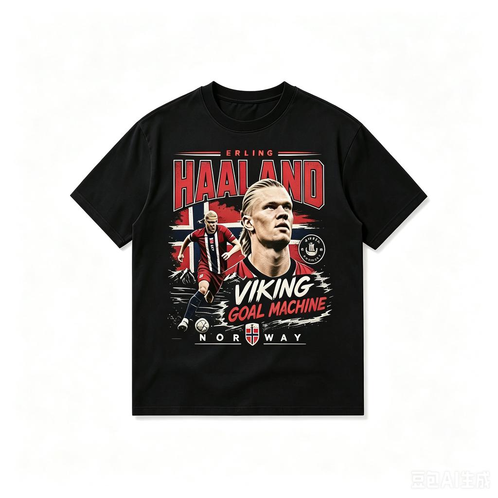Erling Haaland Norvegia Calcio Ritratto Retro Stampa Maglietta in Cotone Unisex Uomo Donna Bambini Streetwear Casual Manica Corta Top