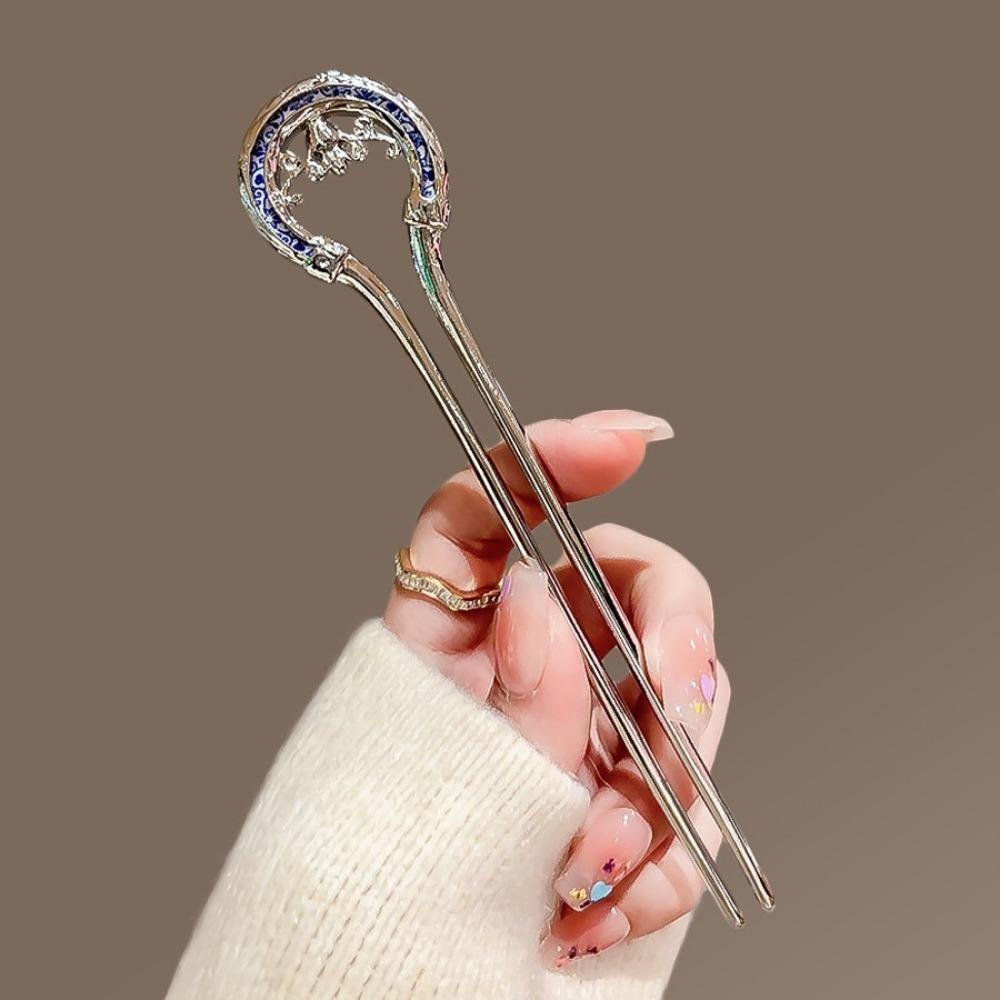 1 szt. Perłowy Metalowy Wsuwka do Włosów w Kształcie U Niebiesko-Biała Porcelanowa Wsuwka do Włosów w Kształcie U Hanfu Akcesoria do Włosów Wsuwki do Włosów do Koków Dziewczyna