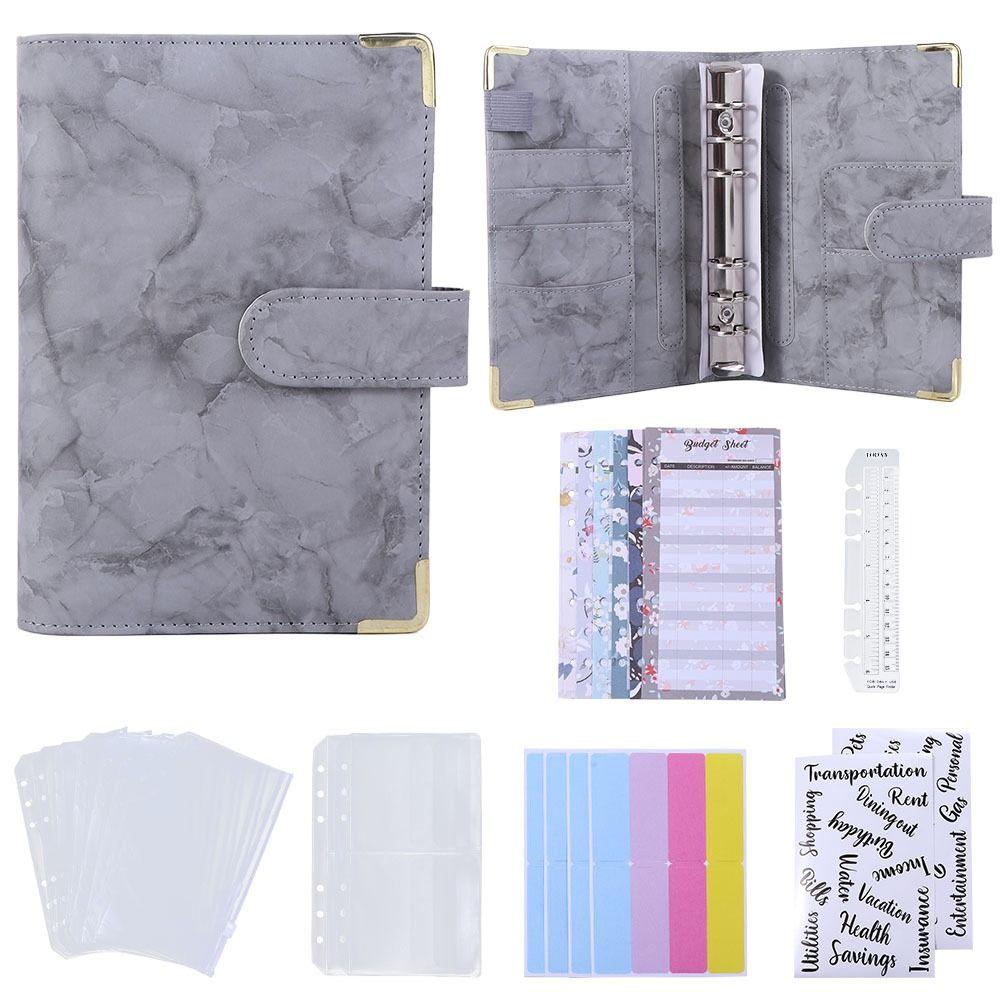 Zipper Envelope PU Leather Notebook Binder 6 Ring Binder Marble Budget Binder Marble Notebook