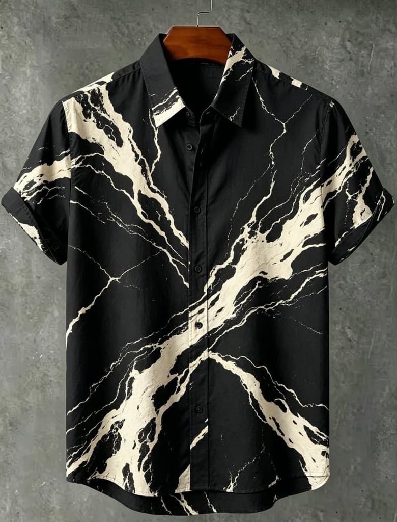 Men's Abstract Marble And Natural Print Casual Shirt, Breathable Top For Summer Vacation Party Travel And Daily Wear