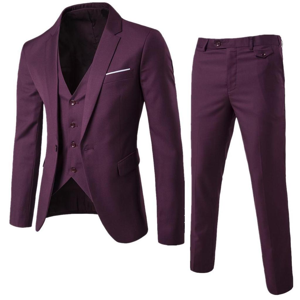 Spring 2020 Business Casual Three-Piece Suit: One-Button Design for Groom & Best Man (Sizes S-6XL).