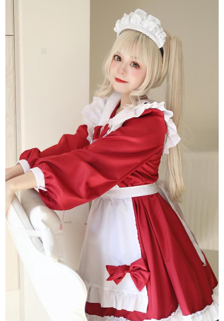 Costume da Cameriera Giapponese Bianco e Nero Super Carino - Manica Lunga