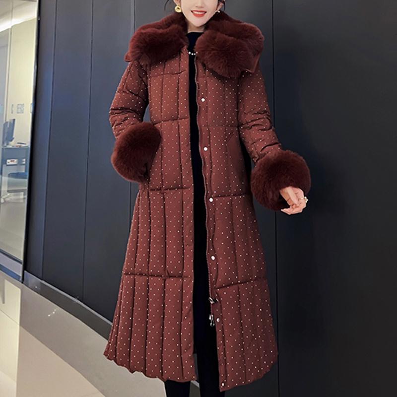 Móda nadměrné velikosti L-4XL Dámské zimní kabáty s páskem Velký límec z umělé kožešiny Dlouhé parky s kapucí Volné Silné Dámské bundy