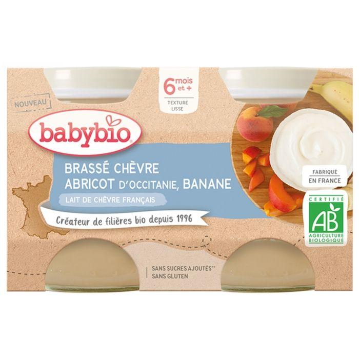Babybio - Petit Pot Bébé Brassé Chèvre Abricot Banane - Bio - 2x130g - Dès 6 Mois