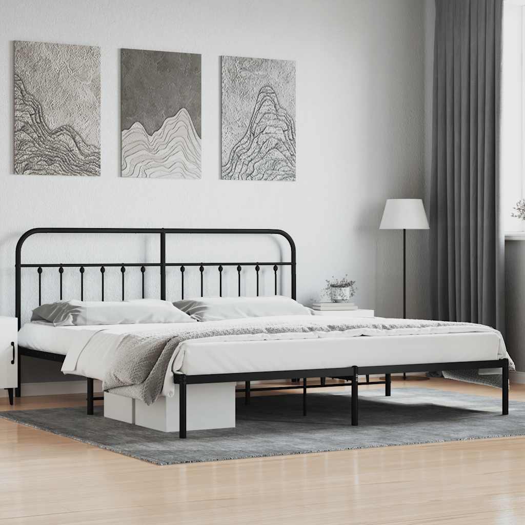 Metal Bed Frame with Headboard Black 200x200 Cm