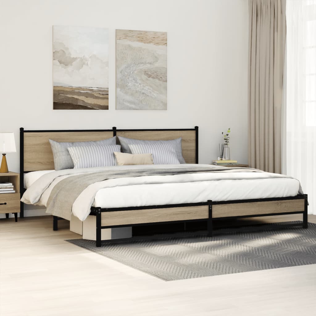 Metal Bed Frame without Mattress Sonoma Oak Finish 193 x 203 cm