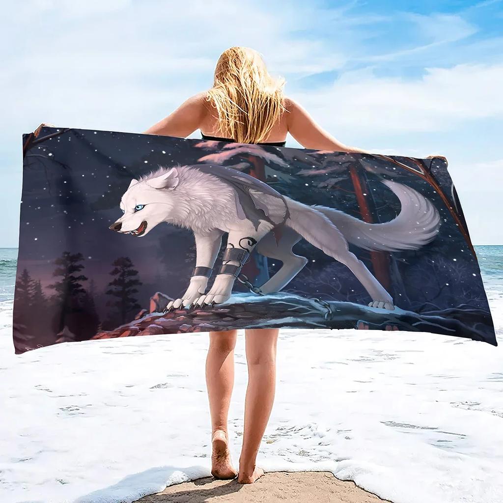 Wolf Beach Towel,Microfiber Bath Towel Gifts for Boys Kids,Funny Animals Sand Free Quick Dry Travel Towels for Men's Pool Sports