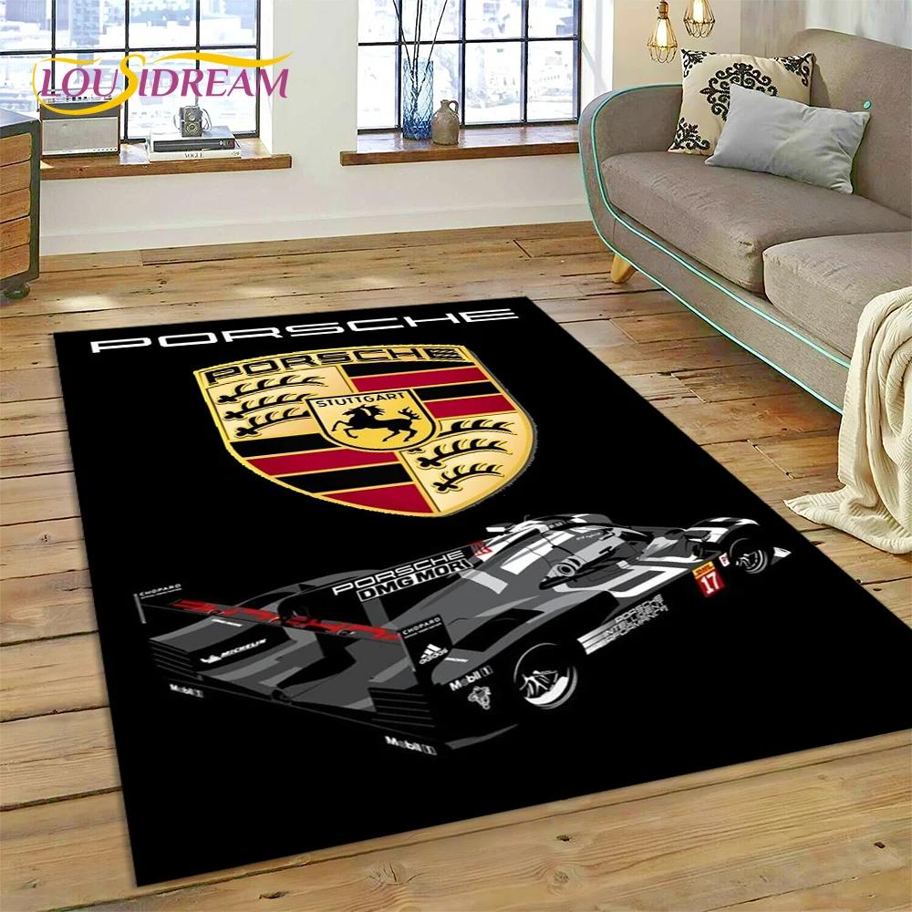 Car Logo P-Porsche 3D Printing Rug Carpet for Living Room Bedroom Home Decor,Floor Mat Non-slip for Sofa Doormat Gift Kids Play