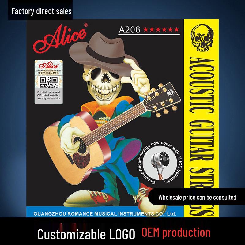 Alice A206 Folk Acoustic Guitar String Set - Bulk Pack of Strings 2, 3, 4, 5, 6 Red Cotton 1st String