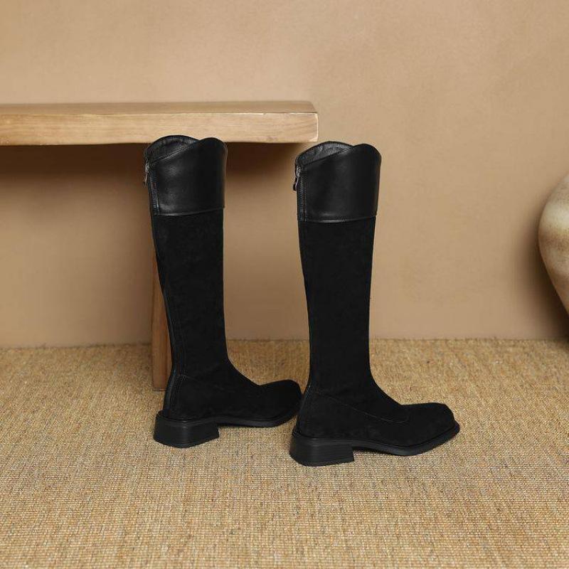 

Осенне-зимние замшевые высокие сапоги однотонные большого размера женские сапоги средний каблук молния сзади модные сапоги квадратный каблук удобные квадратный носок 39