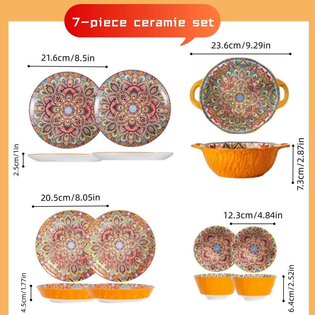 

Bohemia ceramic plate 7-piece set, high-value dessert plate, retro steak plate, pasta bowl, salad bowl, artistic soup bowl