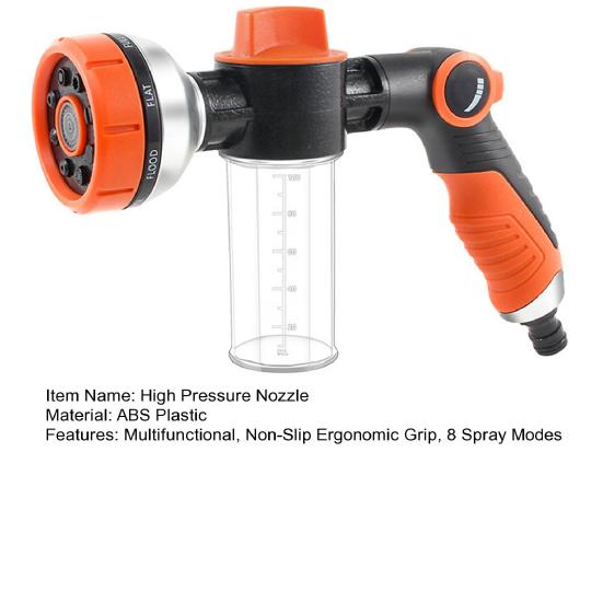 Garden Hose Nozzle with Foam Cannon Car Wash Foam Sprayer High Pressure Hose Nozzle with 8 Spray Modes for Car Washing Gardening Yard Cleaning Pet