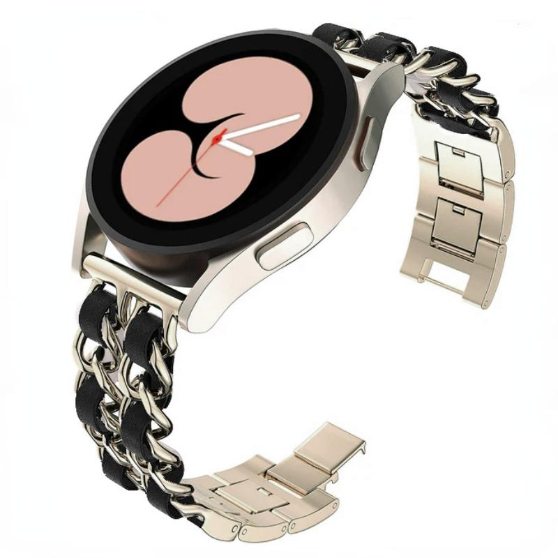 22mm 20mm Leather+Metal Strap for Samsung Galaxy Watch 7 6 5 4 40mm 44mm Replaceable Bracelet for Huawei Watch GT6/5/4 46mm Band