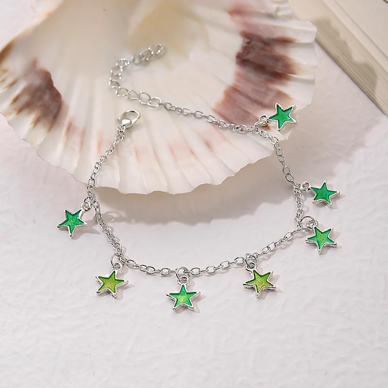 Beach Wind Fluorescent Green Five-Pointed Star Fringed Anklet Exquisite Super Fairy Luminous Gorgeous Anklet Female