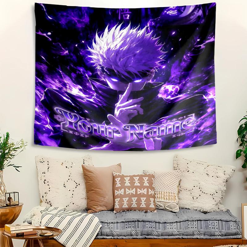 Personalized Name Gojo Satoru Tapestry, Wall Hanging Tapestry, Pattern Tapestry for Dorm Bedroom Living Room Wall Art Photography Backdrop