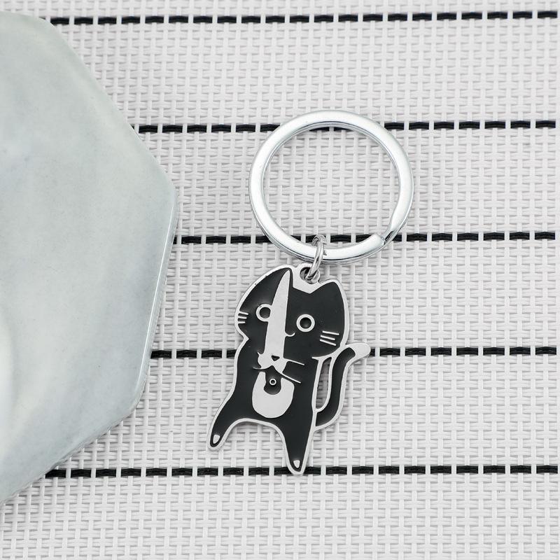 Steel Key Pendant Backpack Car Key Ring Black Small Knife Cat Hanging Jewelry Decoration Cute Cat Funny Y2K Keychain  Handmade