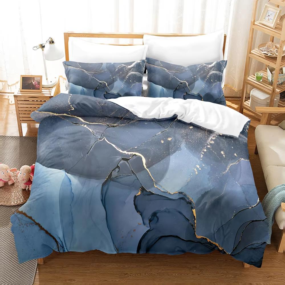 3D Cool Personality Pattern Duvet Cover Set Queen Size Double Bed Modern Marble Stripe Pattern Bedding Set For Kids Adults 3 Pcs