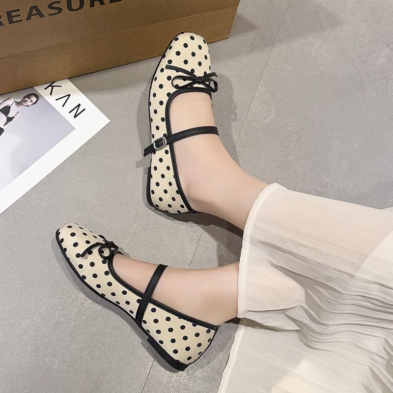 Frühling und Sommer Neue Weiche Sohle Rutschfest Bequem Runde Spitze Flache Schuhe Damen Polka Dot Flacher Ausschnitt Niedrige Schuhe