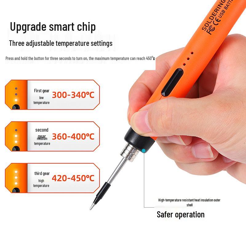 Wireless USB Rechargeable Soldering Iron with Internal Heating and Battery, Hot Stamping, Smoke Code Set