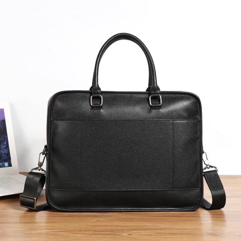 Smooth Leather Men Business Briefcase Large Capacity Laptop Crossbody Handbag чёрный