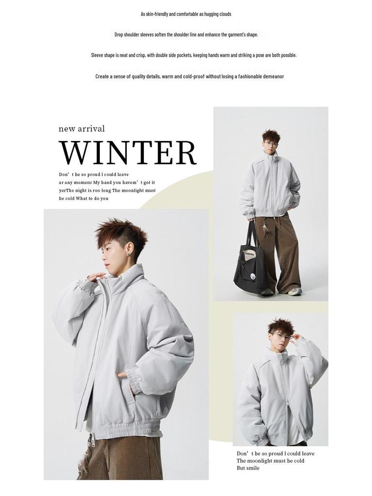 Hot Trendy Men's Winter Cotton Stand Collar Jacket - Casual Loose Fit Warm Outerwear for Couples