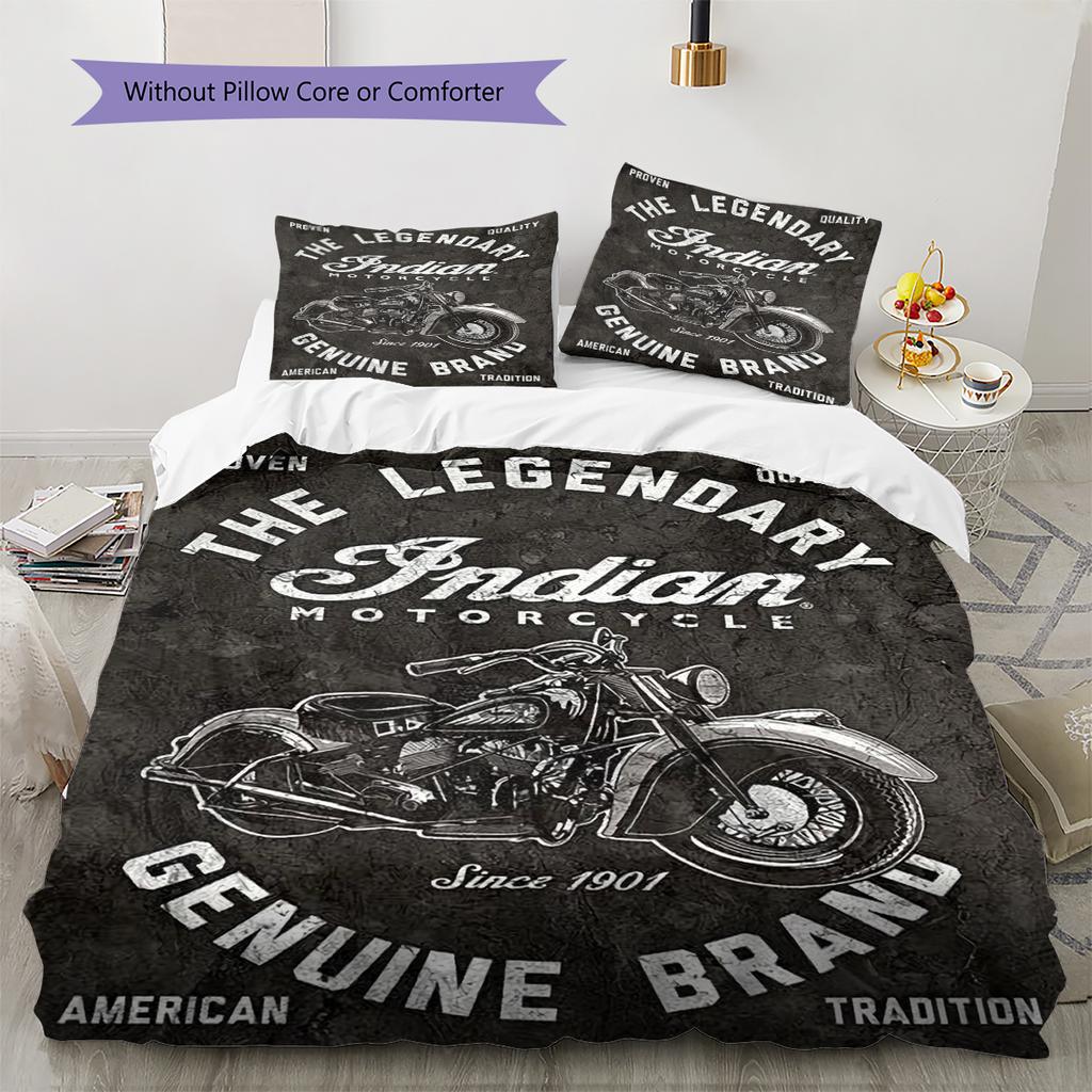 Indian Chiel Motor Pattern Bedding Quilt Set Quilt Cover Pillowcase Home Decoration Gift (1 * Duvet Cover + 2 * Pillowcase, Without Core)