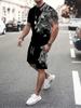 3D White Tiger Print Blue Summer Men's Short Sleeve Suit Fashion Street Short Sleeve Shorts