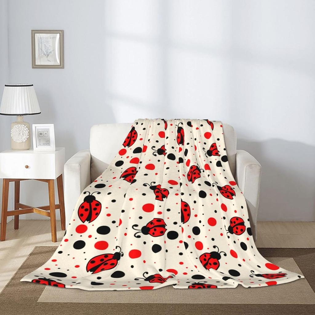 Süßes Marienkäfer-Muster Fleece-Kuscheldecke Ultra Weich Gemütlich Dekorative Flanelldecke für Zuhause Bett Sofa Stuhl Reise 60x50 Zoll