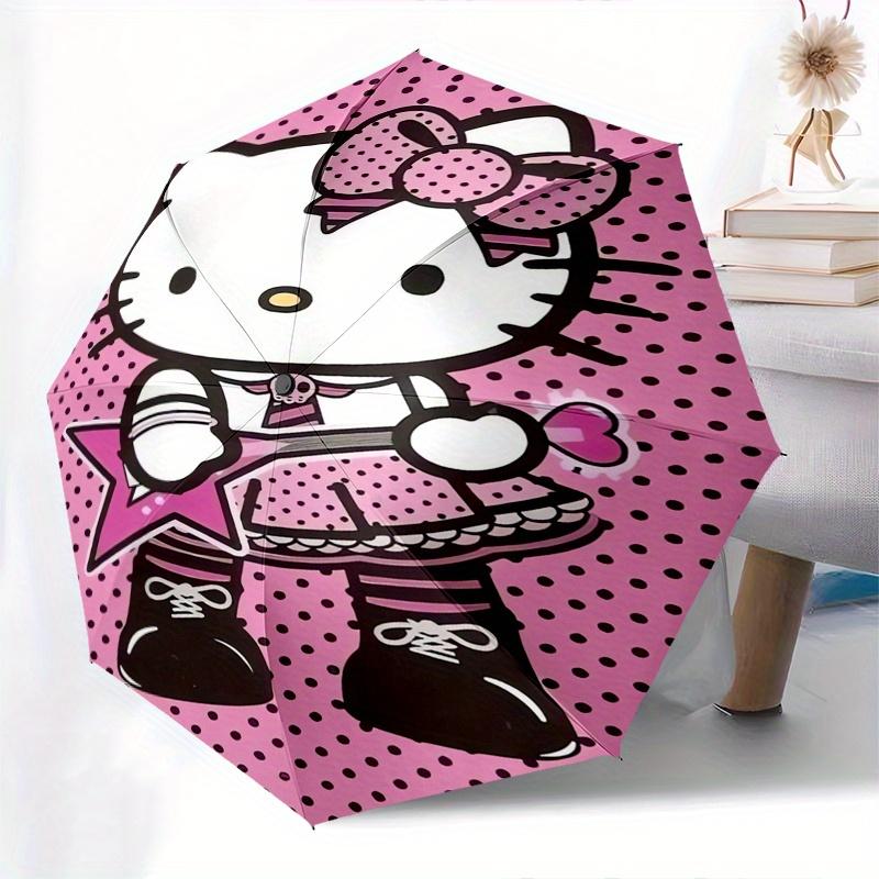 Hello Kitty,Punk Style Automatic Folding Umbrella-Simple 8-Rib Design, Bright Cartoon Pattern, Durable Iron Frame, Suitable For Travel, Outd
