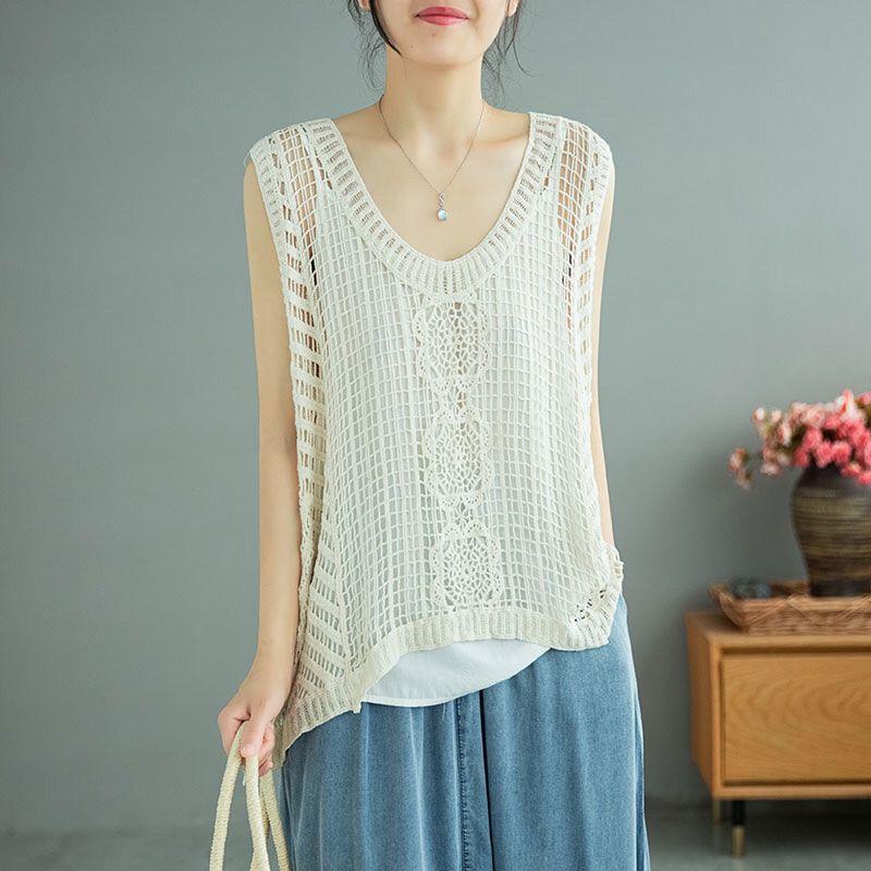 Spring and Summer Women's Lace Vest Cotton Hook Knit Vest Cutout Pullover Knit Vest