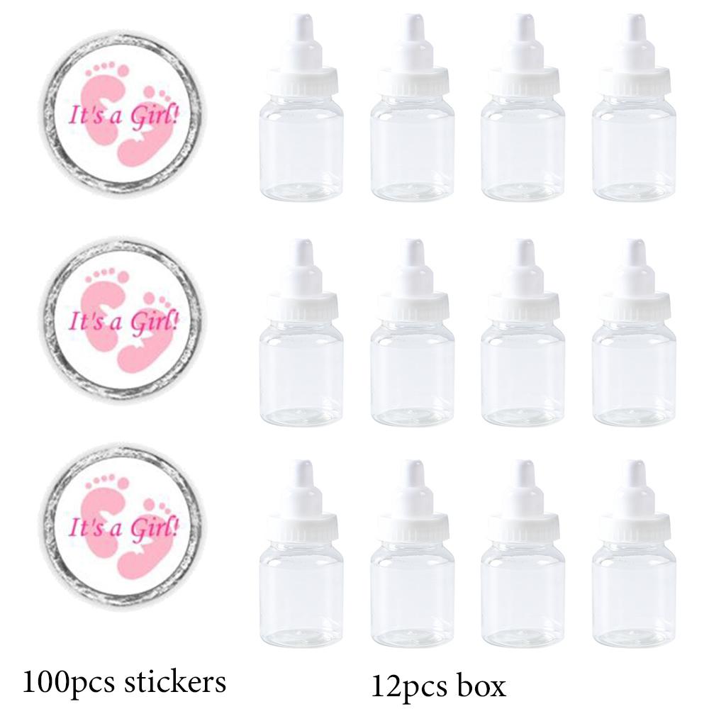 12pcs Mini Baby Bottles Candy Box with Sticker Label Baby Shower Favor Boxes Boys Girls Gender Reveal Party Chocolate Candy Box