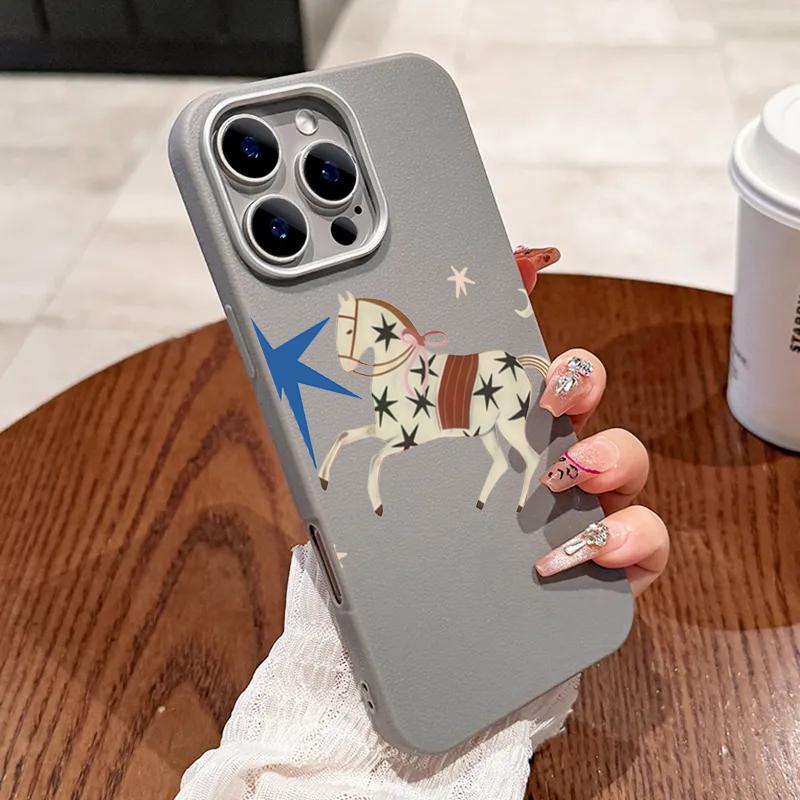

Ins Korean Red Brown Star Horse Phone Case For iPhone 17 16 15 Pro Max 14 13 12 11 XS XR X 7 8 Plus 16E 17 Air Soft Bumper Cover iPhone SE (2022)