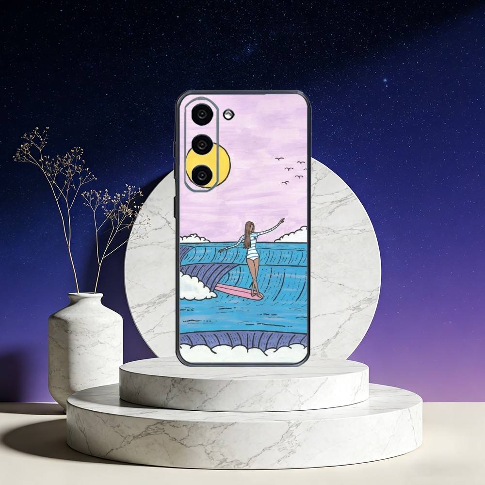 

Surfboard Surfing Art Surf Girl Phone Case For Samsung Galaxy A73,A72,A71,A70,A53,A52,A51,Others Soft Black Cover Samsung a52