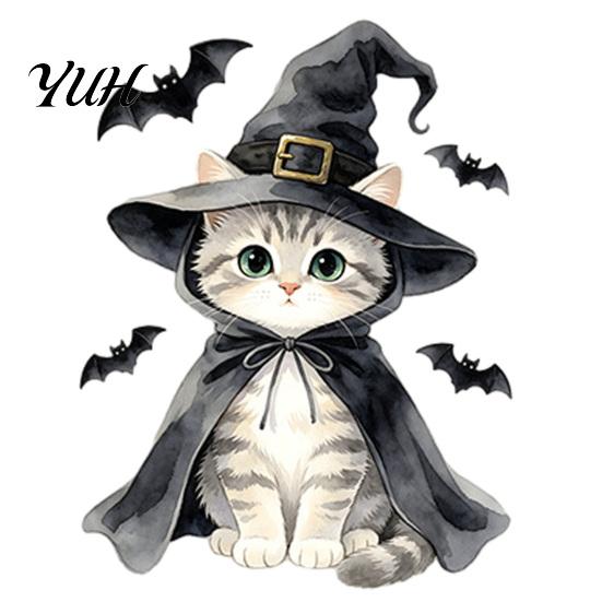 Self Adhesive Light Switch Skins Halloween Wizard Cat & Bat Sticker, Self-Adhesive Decal, Spooky Cute Room Decor Removable Wall for Bedroom