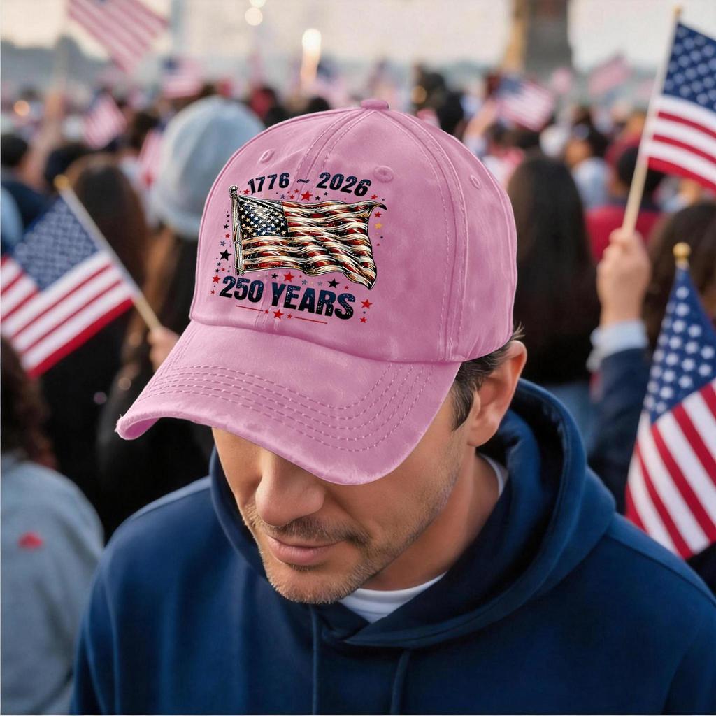 Adjustable Baseball Cap with Embroidered Flag 250 Years Anniversary 1776 to 2026 Casual Unstructured Dad Hat for Men Women