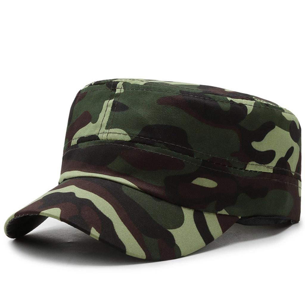 Military Style Flat Top Cap Camouflage Pattern Outdoor Sun Protection Hat for Training Workwear and Casual Use Suitable for Adults and Students
