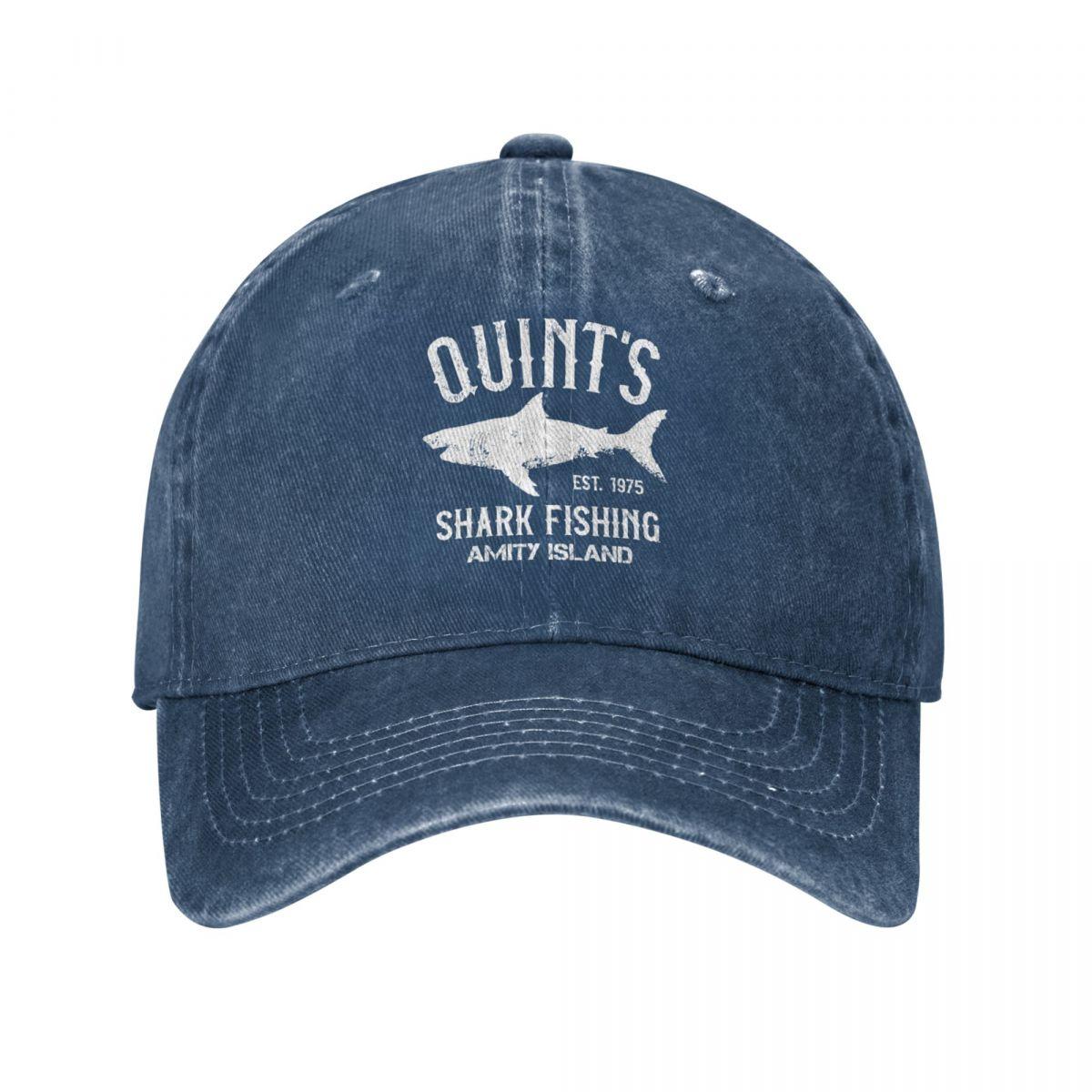 

Quint s Shark Fishing Baseball Caps Vintage Distressed Washed Amity Island 1975 Jaws Headwear Unisex Outdoor Soft Hats Cap Adjustable темно-синього кольору