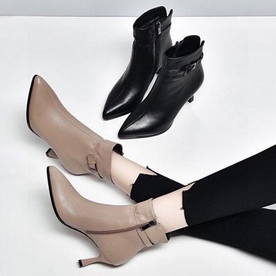 Stivali da donna autunnali 2024 alla caviglia alla moda con punta a punta e tacco alto, stivaletti con cerniera, scarpe da donna, stivali da donna
