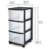 3 Drawer Plastic Storage Cart with Clear Drawers Rolling Organizer Bedroom Kitchen Bathroom Craft Room Portable Storage Solution