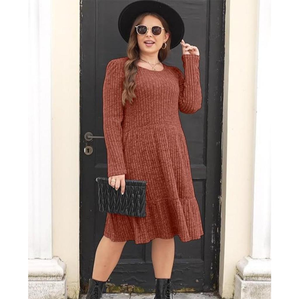 Fall Winter Women's Striped Crew Neck Knit Sweater Dress, European American Style Crossbody Women's Clothing for Women