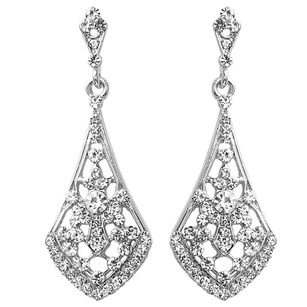 

1Pair Exquisite Rhinestone Ear Drops for Women Dangle Earrings Stylish Wedding Party Dance Anniversary Gift Fine Workmanship срібний
