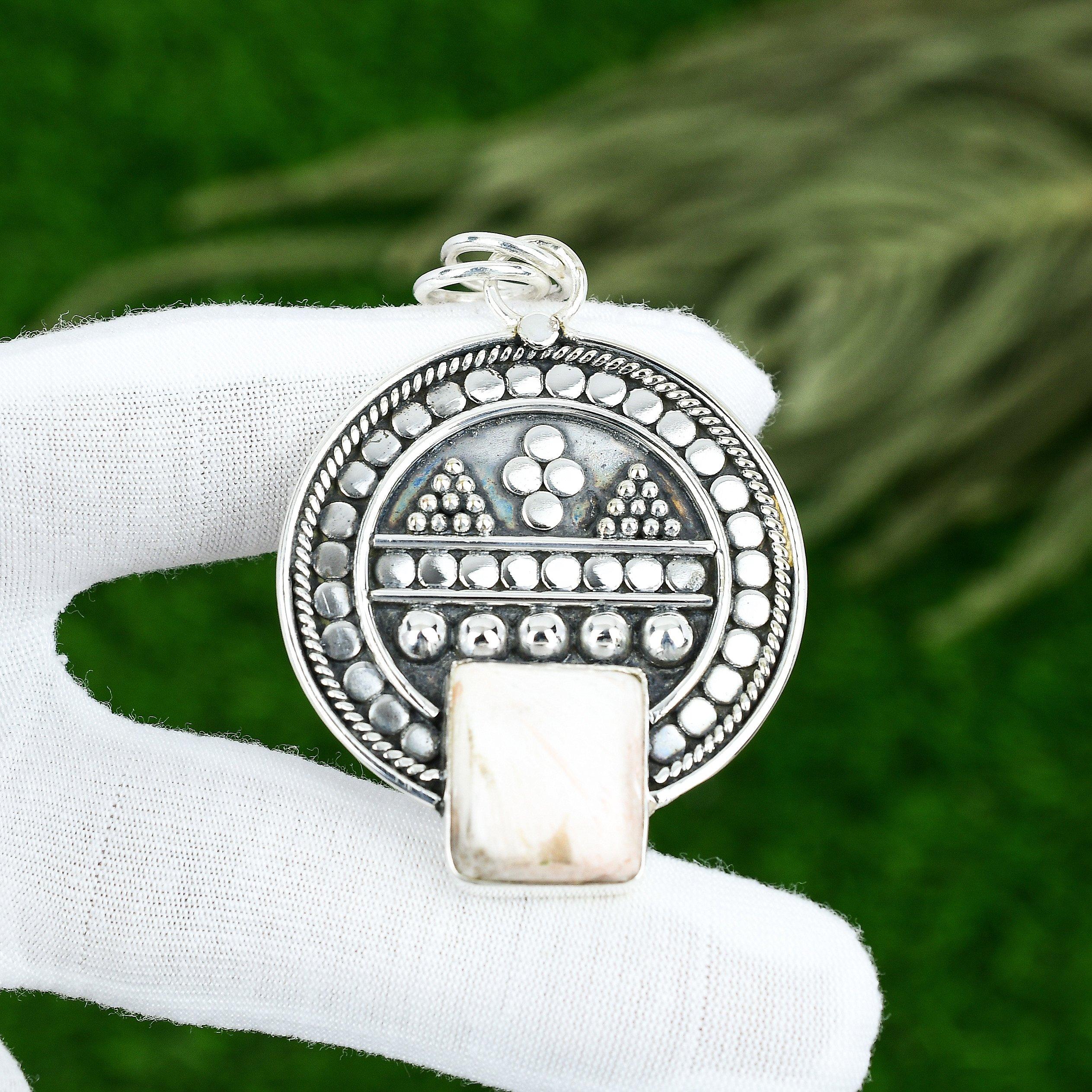 Memorial Day Sale Sterling Silver Natural Scolecite Crown Chakra Pendant Jewelry