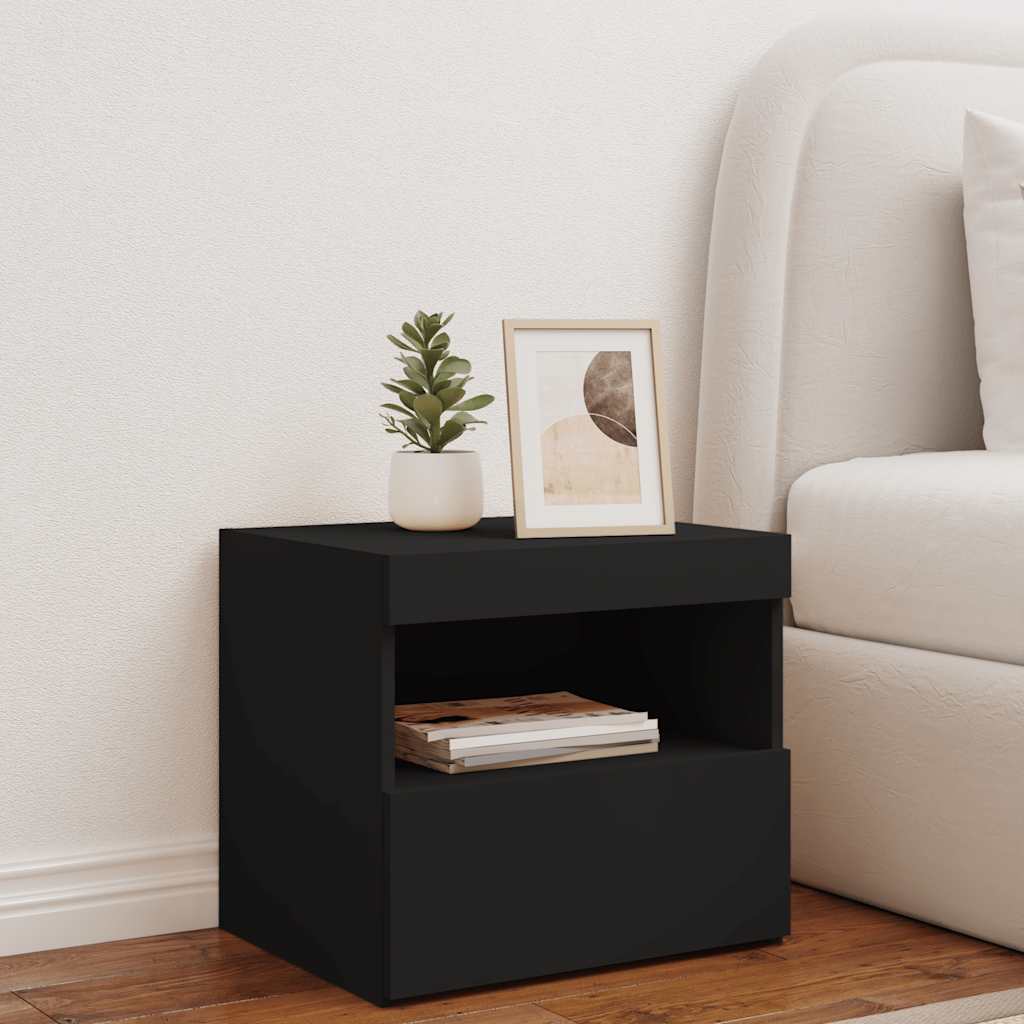 Nightstand with LED Lights Black 50 X 40 X 45 Cm